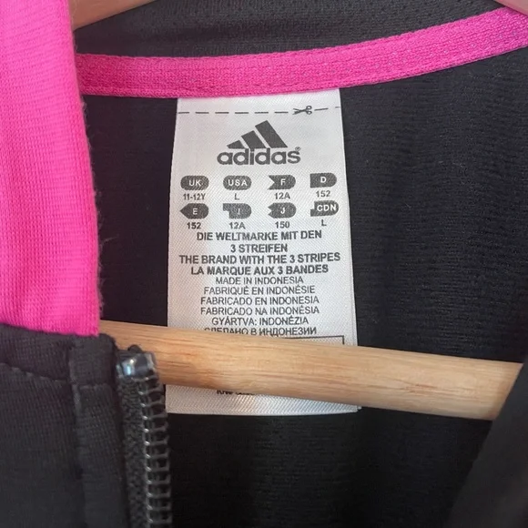 Adidas • Girl’s Black & Pink Hooded Zip Up - Picture 3 of 5